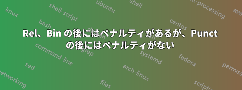 Rel、Bin の後にはペナルティがあるが、Punct の後にはペナルティがない