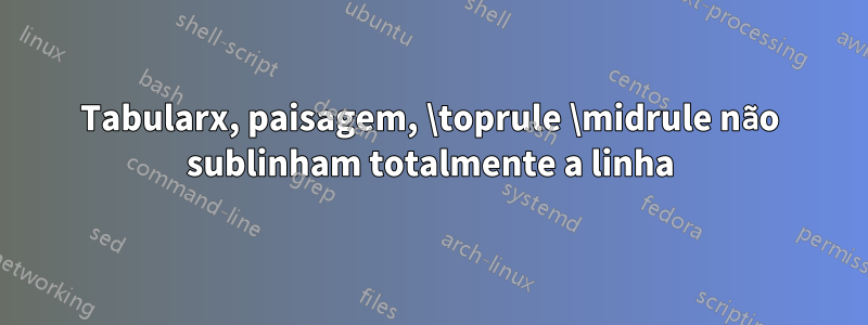 Tabularx, paisagem, \toprule \midrule não sublinham totalmente a linha