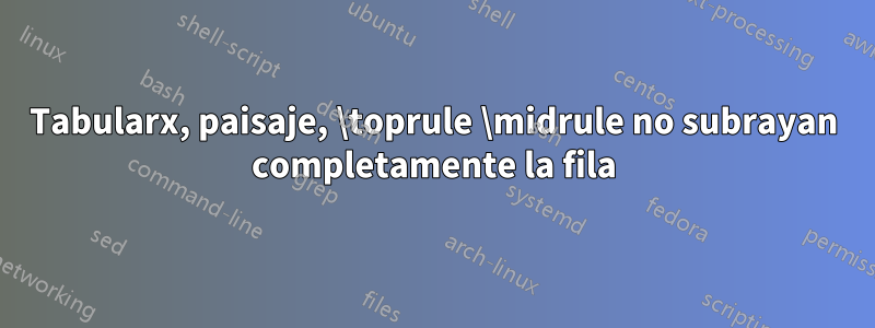 Tabularx, paisaje, \toprule \midrule no subrayan completamente la fila