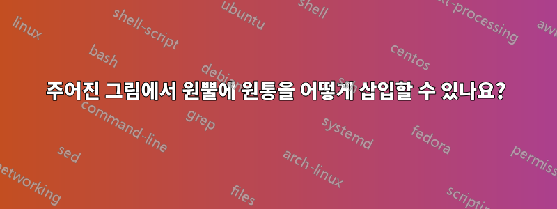 주어진 그림에서 원뿔에 원통을 어떻게 삽입할 수 있나요?