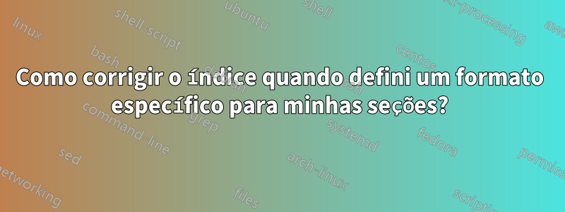 Como corrigir o índice quando defini um formato específico para minhas seções?