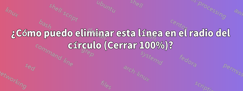 ¿Cómo puedo eliminar esta línea en el radio del círculo (Cerrar 100%)?