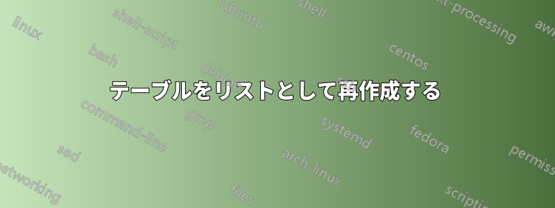 テーブルをリストとして再作成する
