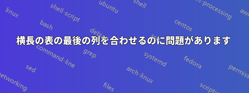 横長の表の最後の列を合わせるのに問題があります