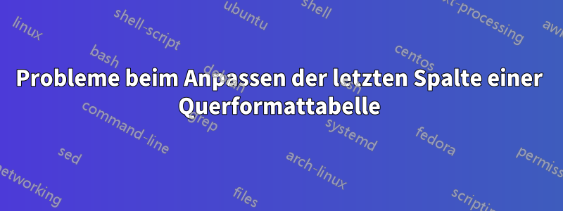 Probleme beim Anpassen der letzten Spalte einer Querformattabelle