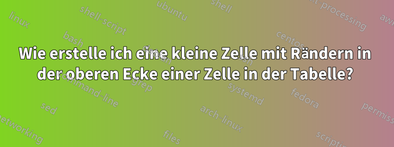 Wie erstelle ich eine kleine Zelle mit Rändern in der oberen Ecke einer Zelle in der Tabelle?
