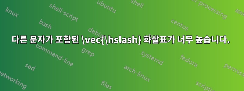 다른 문자가 포함된 \vec{\hslash} 화살표가 너무 높습니다.