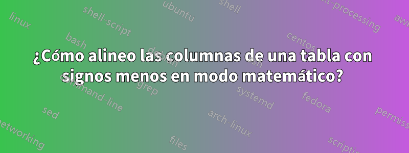 ¿Cómo alineo las columnas de una tabla con signos menos en modo matemático?