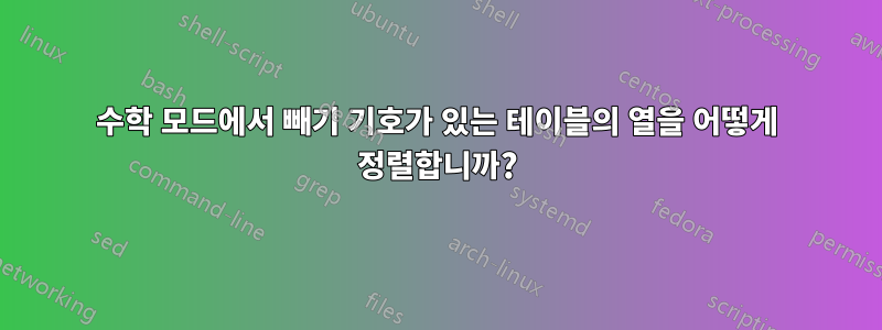 수학 모드에서 빼기 기호가 있는 테이블의 열을 어떻게 정렬합니까?