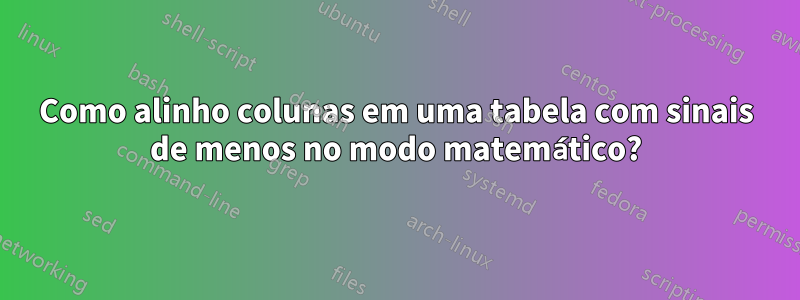Como alinho colunas em uma tabela com sinais de menos no modo matemático?