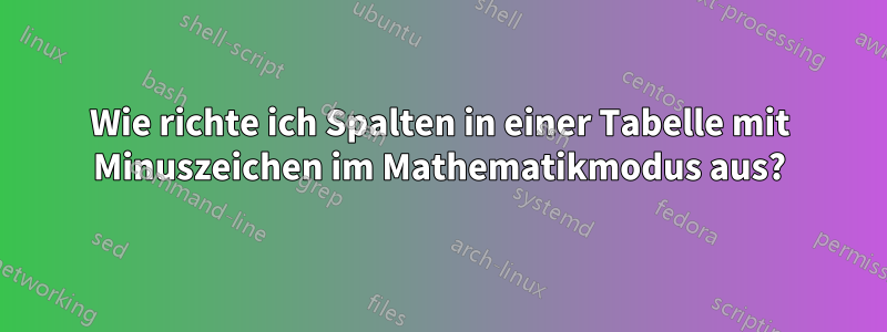 Wie richte ich Spalten in einer Tabelle mit Minuszeichen im Mathematikmodus aus?