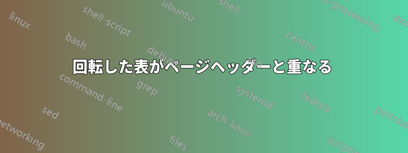 回転した表がページヘッダーと重なる