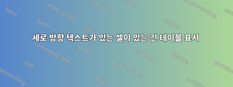 세로 방향 텍스트가 있는 셀이 있는 긴 테이블 표시