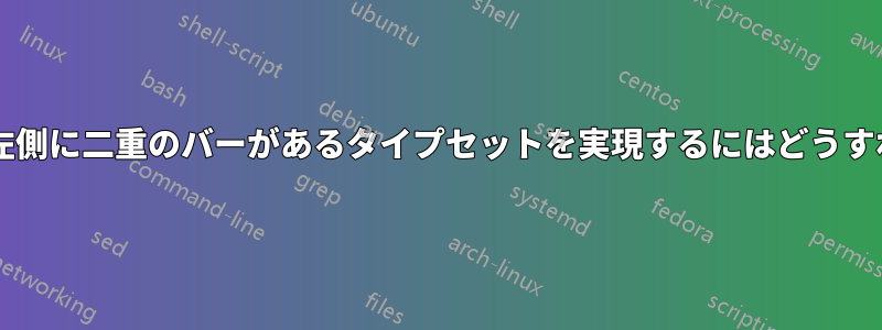 この問題のシートの左側に二重のバーがあるタイプセットを実現するにはどうすればよいでしょうか?
