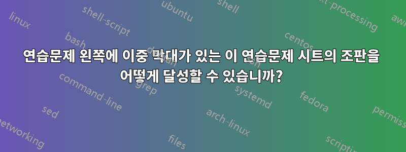 연습문제 왼쪽에 이중 막대가 있는 이 연습문제 시트의 조판을 어떻게 달성할 수 있습니까?