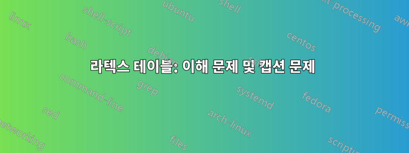 라텍스 테이블: 이해 문제 및 캡션 문제