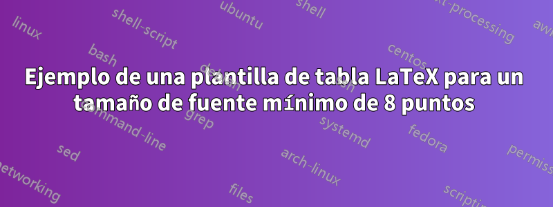 Ejemplo de una plantilla de tabla LaTeX para un tamaño de fuente mínimo de 8 puntos