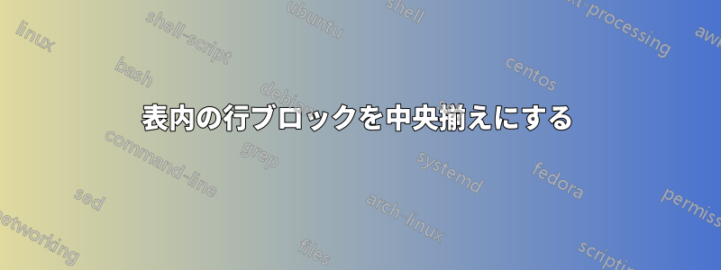 表内の行ブロックを中央揃えにする