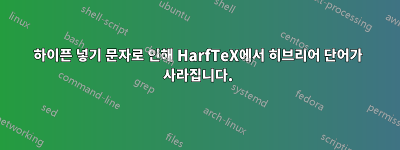 하이픈 넣기 문자로 인해 HarfTeX에서 히브리어 단어가 사라집니다.