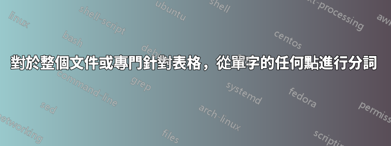 對於整個文件或專門針對表格，從單字的任何點進行分詞