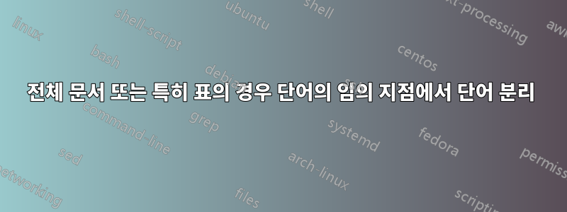 전체 문서 또는 특히 표의 경우 단어의 임의 지점에서 단어 분리