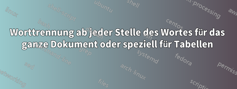 Worttrennung ab jeder Stelle des Wortes für das ganze Dokument oder speziell für Tabellen