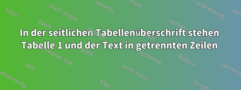 In der seitlichen Tabellenüberschrift stehen Tabelle 1 und der Text in getrennten Zeilen