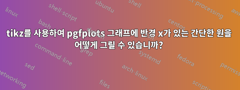 tikz를 사용하여 pgfplots 그래프에 반경 x가 있는 간단한 원을 어떻게 그릴 수 있습니까?