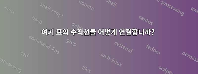 여기 표의 수직선을 어떻게 연결합니까?