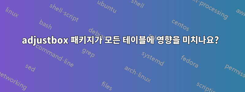 adjustbox 패키지가 모든 테이블에 영향을 미치나요? 