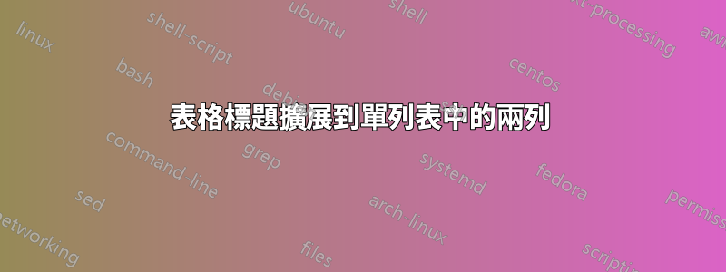 表格標題擴展到單列表中的兩列