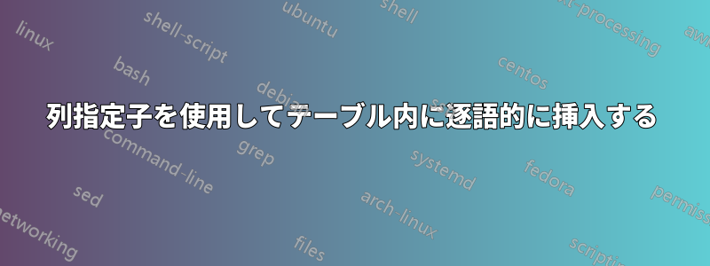 列指定子を使用してテーブル内に逐語的に挿入する