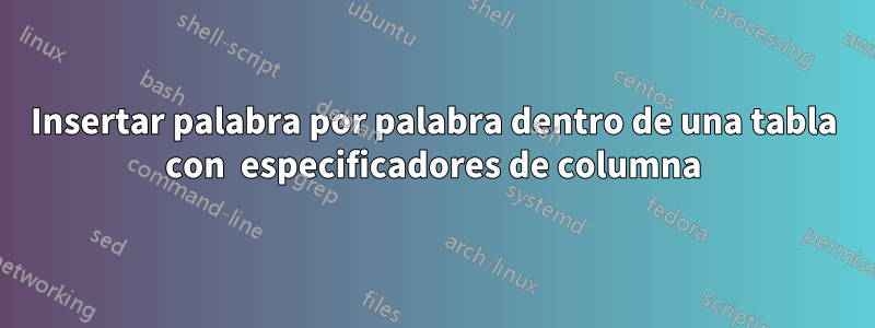 Insertar palabra por palabra dentro de una tabla con  especificadores de columna