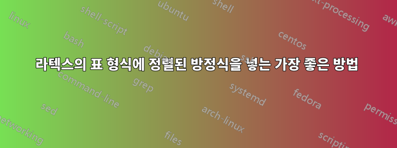 라텍스의 표 형식에 정렬된 방정식을 넣는 가장 좋은 방법