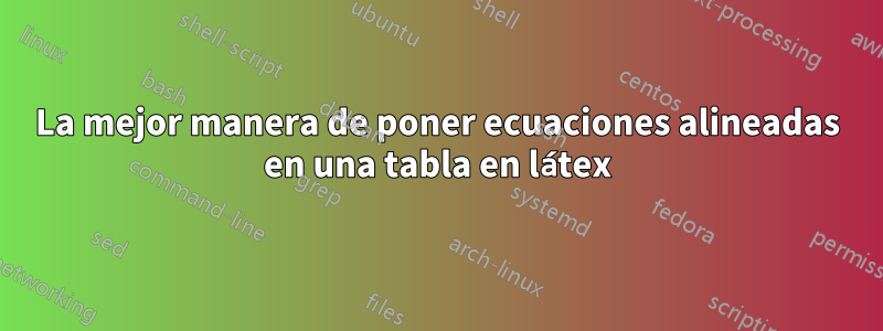 La mejor manera de poner ecuaciones alineadas en una tabla en látex