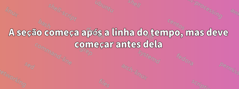 A seção começa após a linha do tempo, mas deve começar antes dela