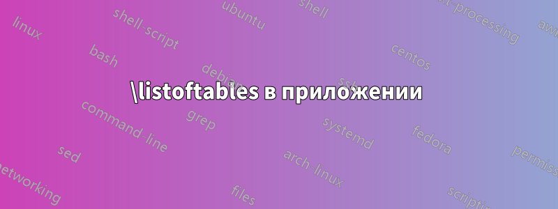 \listoftables в приложении