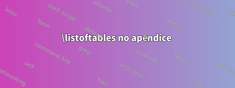 \listoftables no apêndice