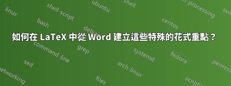 如何在 LaTeX 中從 Word 建立這些特殊的花式重點？