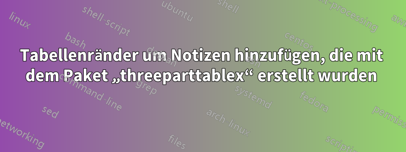 Tabellenränder um Notizen hinzufügen, die mit dem Paket „threeparttablex“ erstellt wurden