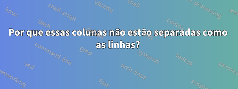 Por que essas colunas não estão separadas como as linhas?