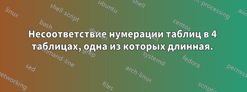 Несоответствие нумерации таблиц в 4 таблицах, одна из которых длинная.