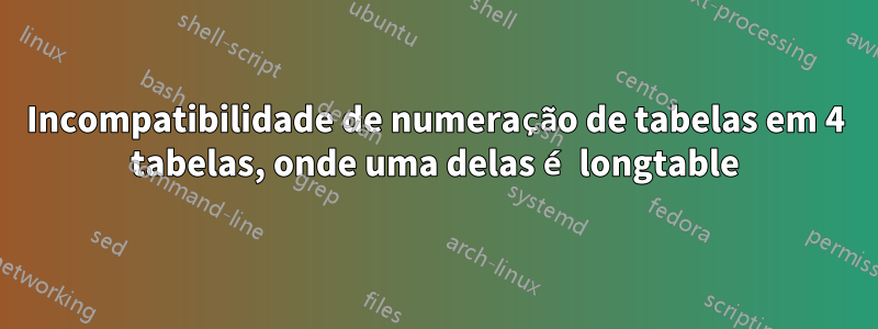 Incompatibilidade de numeração de tabelas em 4 tabelas, onde uma delas é longtable