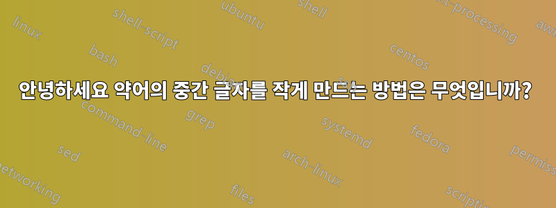 안녕하세요 약어의 중간 글자를 작게 만드는 방법은 무엇입니까?