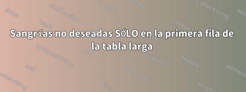 Sangrías no deseadas SÓLO en la primera fila de la tabla larga