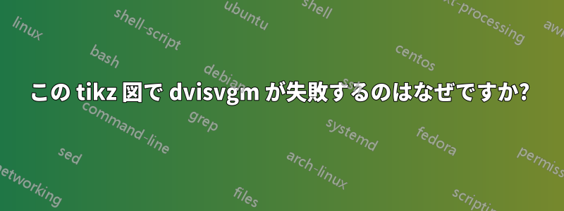 この tikz 図で dvisvgm が失敗するのはなぜですか?