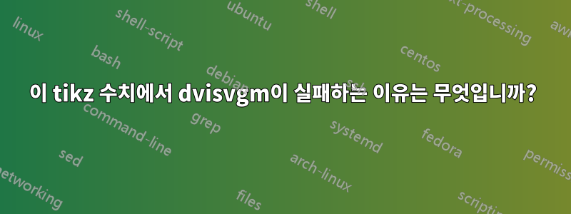 이 tikz 수치에서 dvisvgm이 실패하는 이유는 무엇입니까?