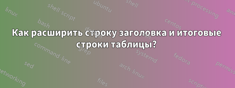 Как расширить строку заголовка и итоговые строки таблицы?