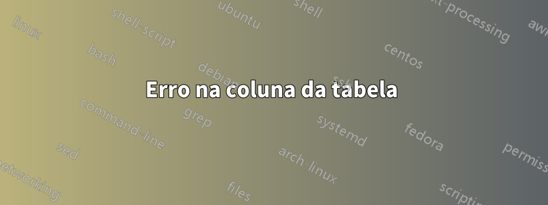 Erro na coluna da tabela