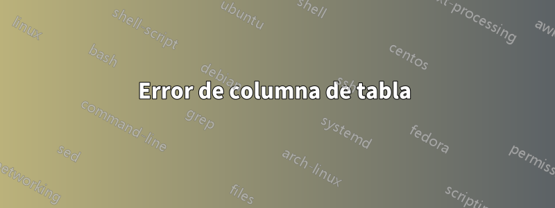 Error de columna de tabla